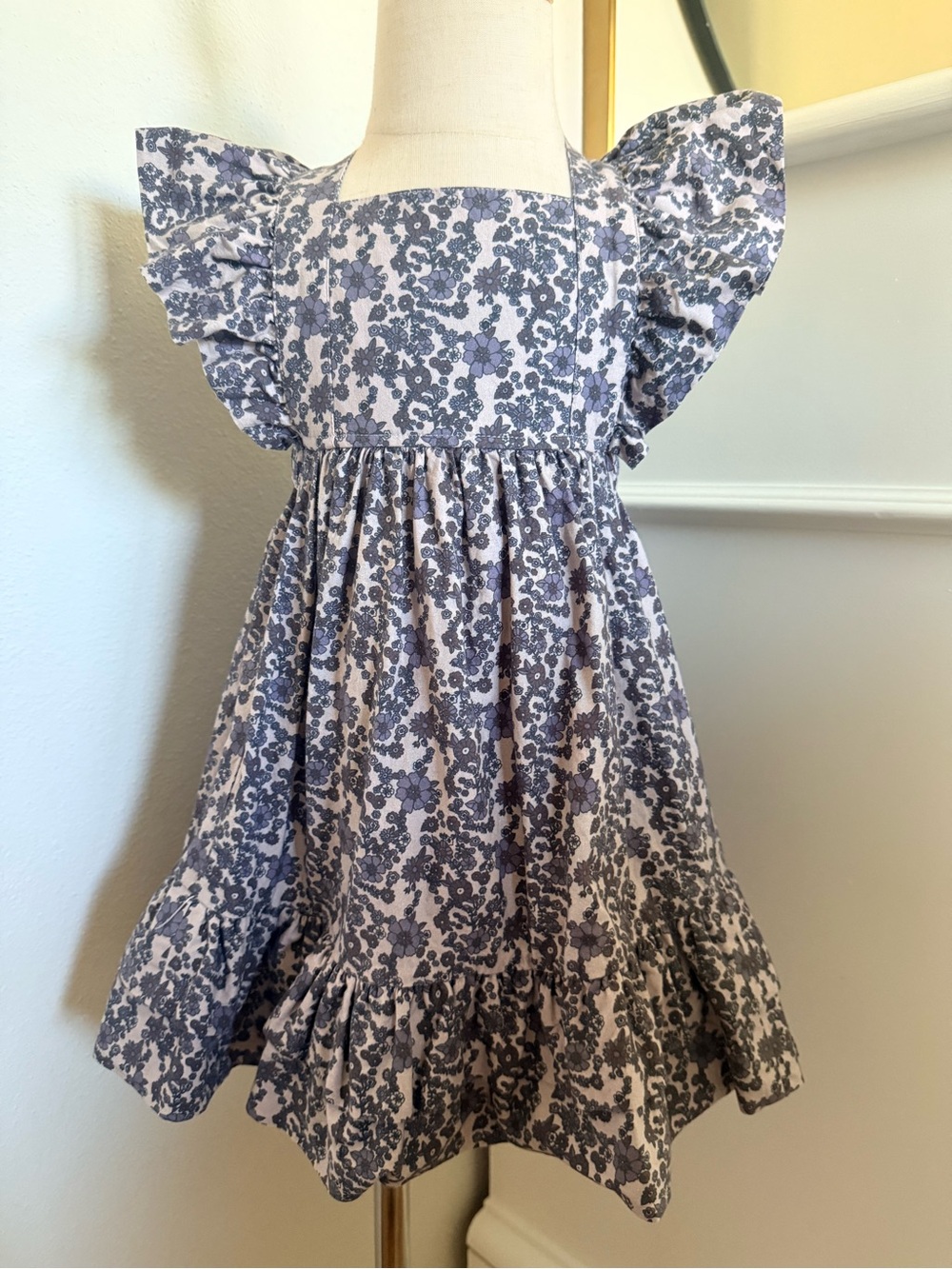 Kate Quinn Girls Floral Flutter Sleeve Open Back Dress 2T Cotton